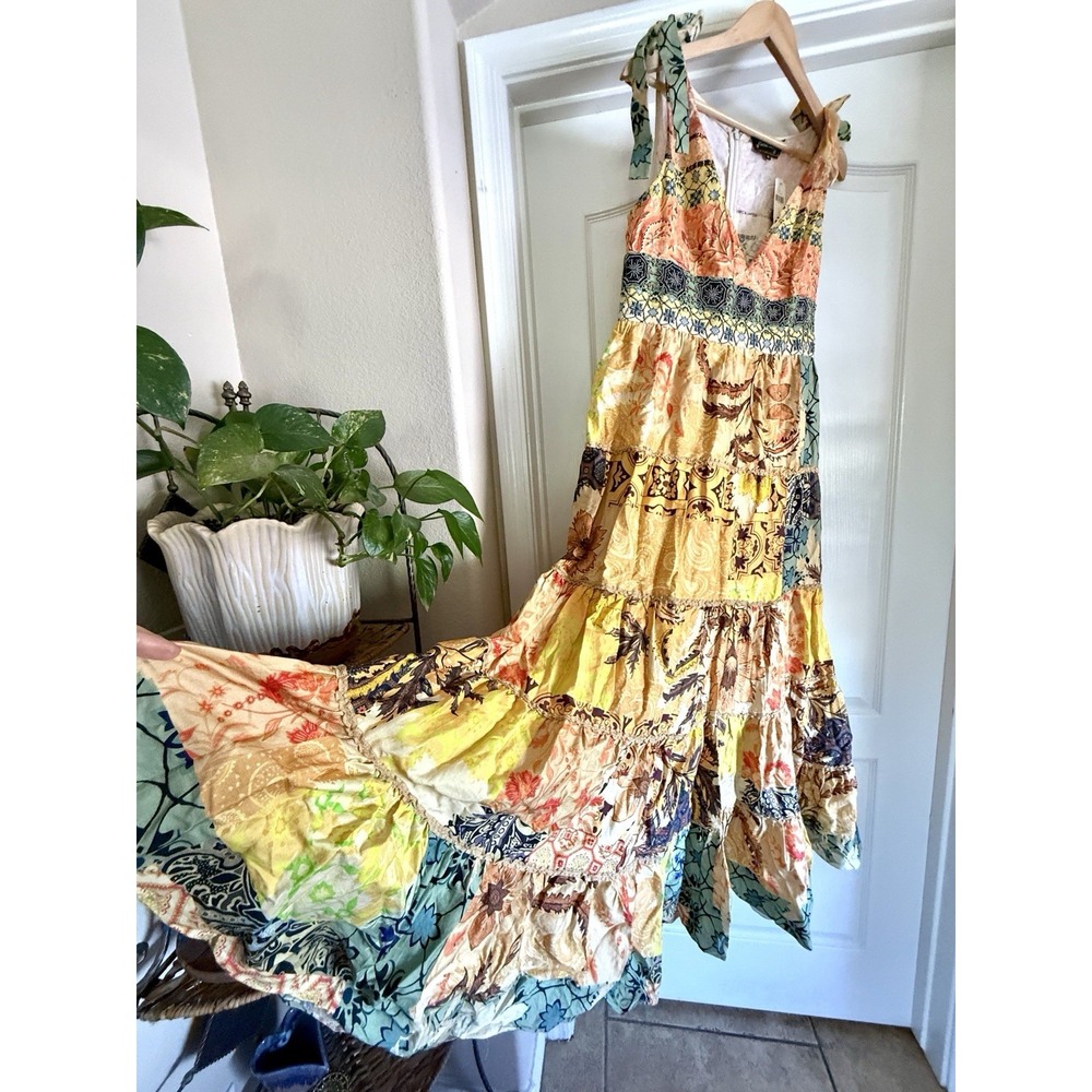 Anthropologie Patchwork Maxi Homecoming Dress NWT Med 100% Cotton - Picture 8 of 14